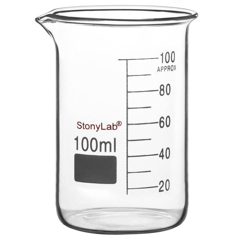 stonylab كوب زجاجي 1 عبوة زجاج بوروسيليكات متدرج شكل منخفض كوب غريفين مع فوهة صب، 100 مل - Image 1